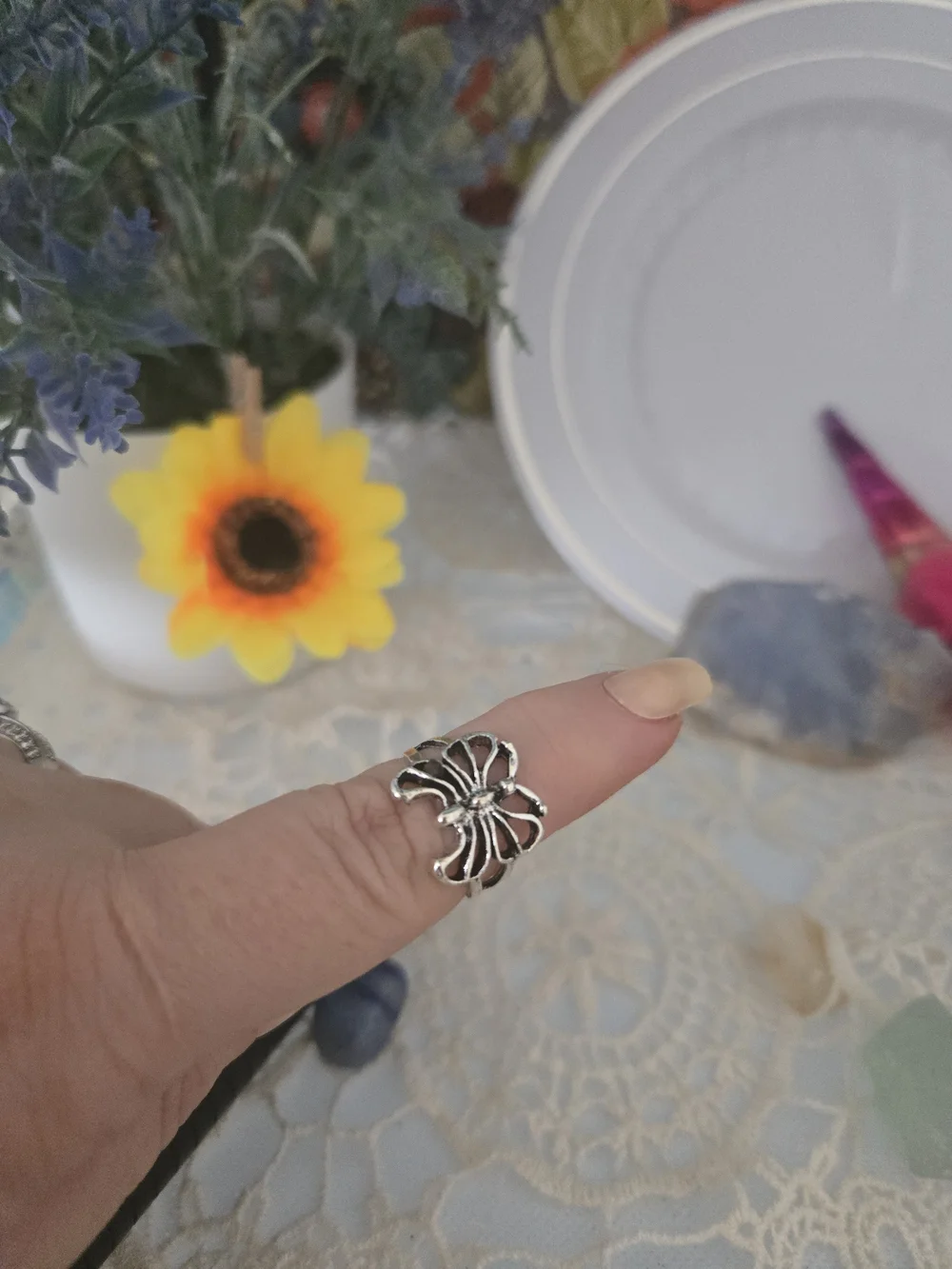 4/$15 Vintage Silver Tone Openwork Butterfly Ring Nature Inspired Size 6.5
